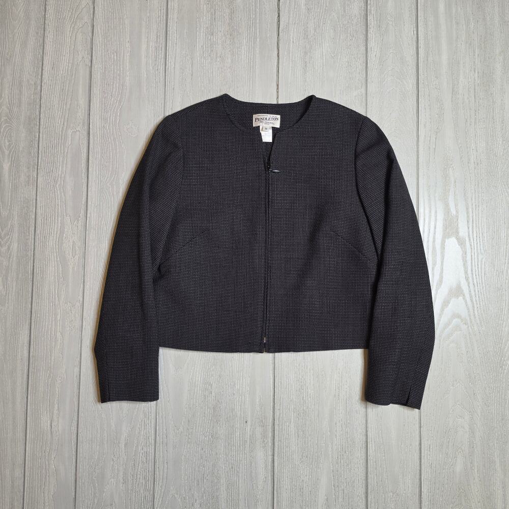 Pendleton Extra Virgin Wool Grey & Black Zip Blazer Size 10 Petite